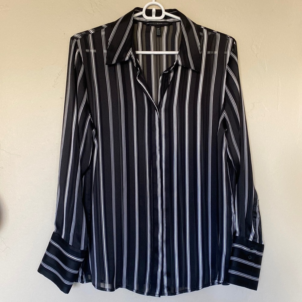 White House Black Market Pin Stripe button up blouse